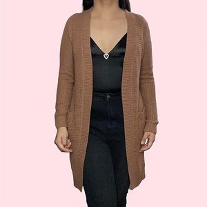 Brown waffle knit cardigan